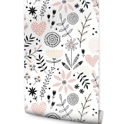 Muralo Papier Peint Intissé COEURS Brindilles Fleurs Feuilles Colorées Pour Chambre D'Enfant- Papier Peint