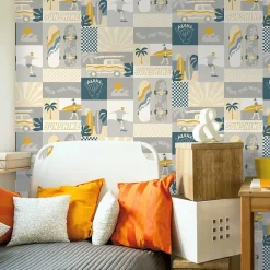 Lutèce Papier Peint<Papier peint intissé Les aventures surf jaune et gris L.1005 x l.53cm