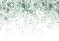 Wallarena Papier Peint Intissé Panoramique Feuilles Vert 350x250 cm - Colle Inclus - Colle Inclus - Chambre et Salon - Vert Blanc Nature- Papier Peint Panoramique