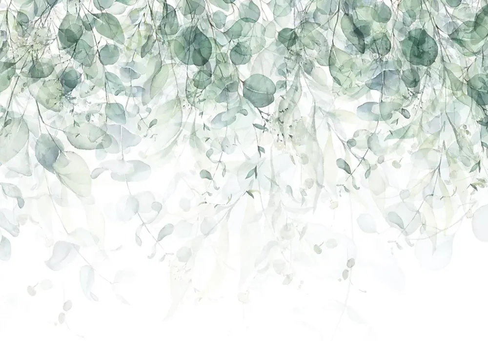 Wallarena Papier Peint Intissé Panoramique Feuilles Vert 350x250 cm - Colle Inclus - Colle Inclus - Chambre et Salon - Vert Blanc Nature- Papier Peint Panoramique