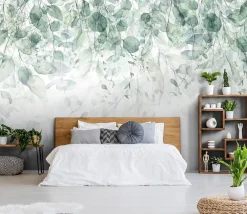 Wallarena Papier Peint Intissé Panoramique Feuilles Vert 350x250 cm - Colle Inclus - Colle Inclus - Chambre et Salon - Vert Blanc Nature- Papier Peint Panoramique
