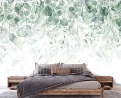 Wallarena Papier Peint Intissé Panoramique Feuilles Vert 350x250 cm - Colle Inclus - Colle Inclus - Chambre et Salon - Vert Blanc Nature- Papier Peint Panoramique