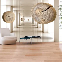 Planete Discount Papier Peint Panoramique<Papier peint intissé panoramique 3d et perspective cercles de bois volants 350x245 cm