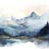 Wallarena Papier Peint Intissé Panoramique Montagnes Aquarelle 350x250 cm - Colle Inclus - Chambre et Salon - Bleu Blanc- Papier Peint Panoramique