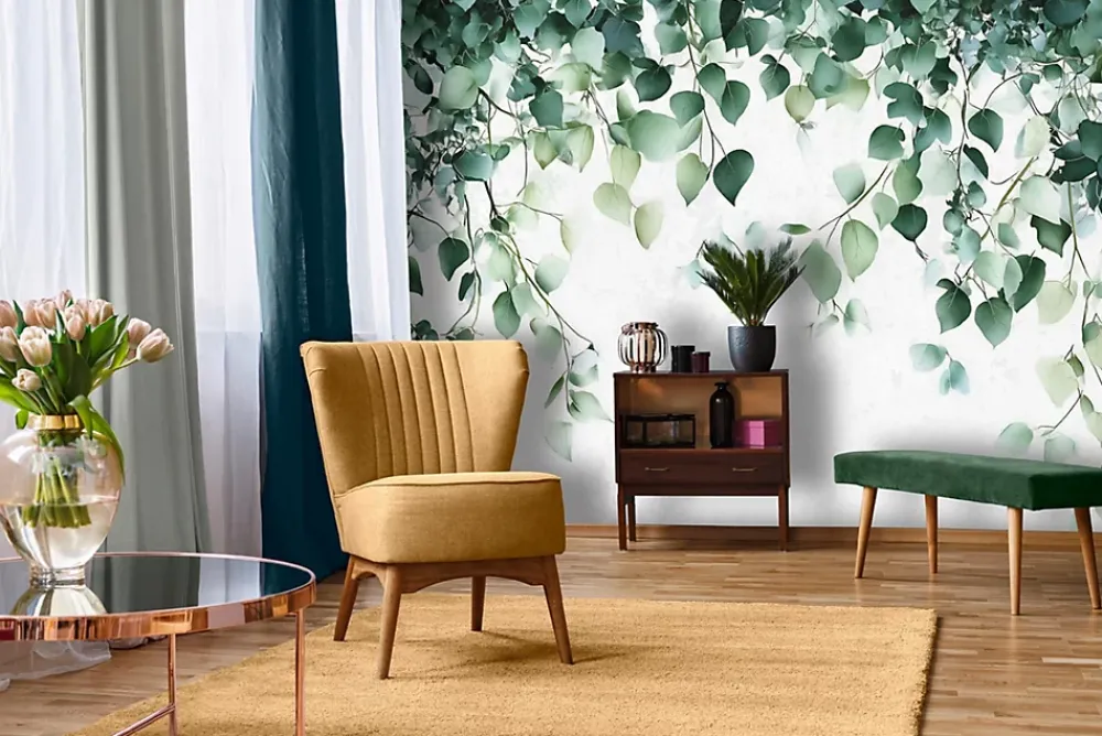 Wallarena Papier Peint Panoramique<Papier Peint Intissé Panoramique Feuilles Vert Nature 300x210 cm - Colle Inclus - Chambre et Salon - Moderne Papier Peint
