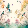 Wallarena Papier Peint Panoramique<Papier Peint Intissé Panoramique Forêt Peint Oiseaux Art 400x280 cm - Colle Inclus - Chambre et Salon - Moderne Trompe l'oeil