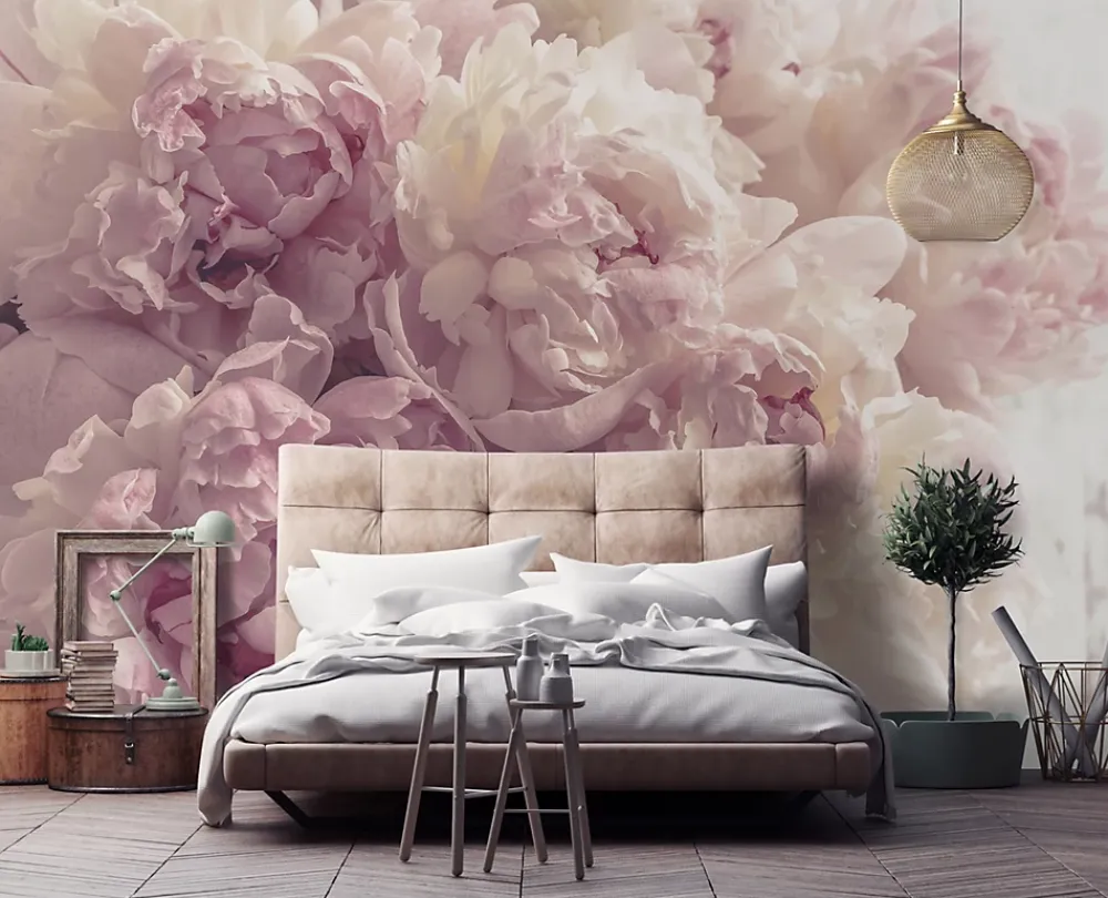 Wallarena Papier Peint Panoramique<Papier Peint Intissé Panoramique Fleurs Pivoines Rose 250x175 cm - Colle Inclus - Chambre et Salon - Moderne Trompe l'oeil