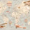 Wallarena Papier Peint Panoramique<Papier Peint Intissé Panoramique Enfant Carte du monde 300x210 cm - Colle Inclus - Papier Peint Enfant Beige