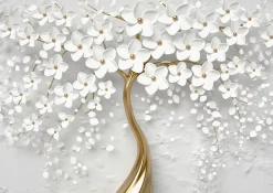 Wallarena Papier Peint Panoramique<Papier Peint Intissé Panoramique 3D Abstrait Fleurs Arbre 300x210 cm - Colle Inclus - Chambre et Salon - Moderne Papier Peint