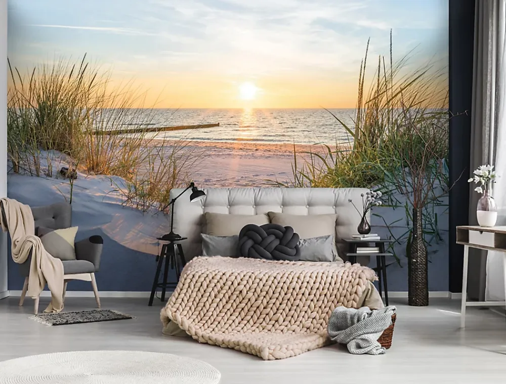 Wallarena Papier Peint Intissé Panoramique Mer Plage Paysage Nature 350x250 cm - Colle Inclus - Chambre et Salon - Papier Peint 3D- Papier Peint Panoramique