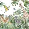Wallarena Papier Peint Panoramique<Papier Peint Intissé Panoramique Enfants Jungle Animaux 400x280 cm - Colle Inclus - Papier Peint Chambre Enfant Vert Blanc
