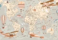 Wallarena Papier Peint Panoramique<Papier Peint Intissé Panoramique Enfant Carte du monde 400x280 cm - Colle Inclus - Papier Peint Enfant Beige