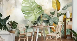 Muralo Papier Peint Panoramique<Papier Peint Intissé Photo Pour Chambre FEUILLES Plantes Aquarelle 368cm x 254cm