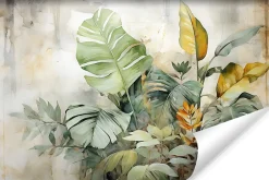 Muralo Papier Peint Panoramique<Papier Peint Intissé Photo Pour Chambre FEUILLES Plantes Aquarelle 360cm x 240cm