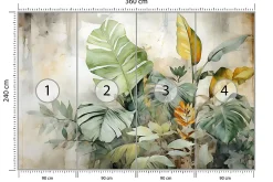 Muralo Papier Peint Panoramique<Papier Peint Intissé Photo Pour Chambre FEUILLES Plantes Aquarelle 360cm x 240cm
