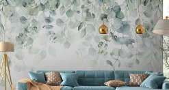 Muralo Papier Peint Panoramique<Papier Peint Intissé Photo FEUILLES Plantes Aquarelle Nature Pour Chambre 368cm x 254cm