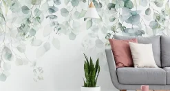 Muralo Papier Peint Panoramique<Papier Peint Intissé Photo FEUILLES Plantes Aquarelle Nature Pour Chambre 368cm x 254cm