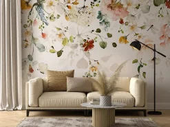 Muralo Papier Peint Intissé Photo Pour Salon FLEURS Colorées Feuilles Plantes Nature 270cm x 180cm- Papier Peint Panoramique