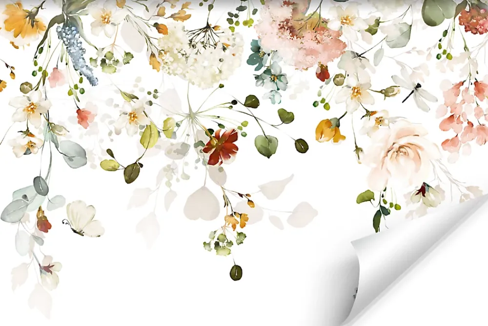 Muralo Papier Peint Intissé Photo Pour Salon FLEURS Colorées Feuilles Plantes Nature 405cm x 270cm- Papier Peint Panoramique