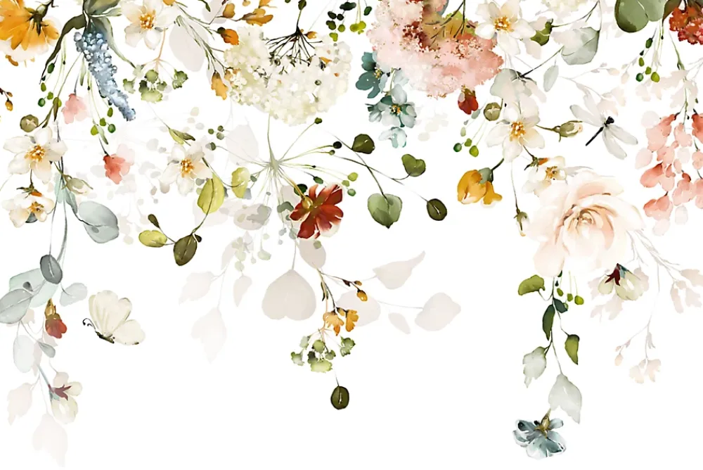 Muralo Papier Peint Intissé Photo Pour Salon FLEURS Colorées Feuilles Plantes Nature 405cm x 270cm- Papier Peint Panoramique