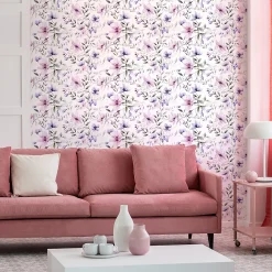 Ambiance Sticker Papier Peint<Papier peint intissé pré-encollé - FLEURS ROSES ET VIOLETTES - 1 rouleau de 300x60cm