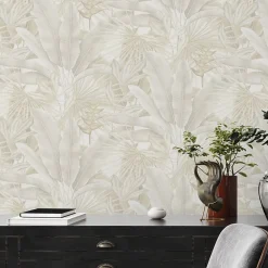 A.S. Creation Papier peint intissé vintage feuillage beige mat l.1005 x l.53cm, As Création- Papier Peint