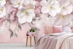 Wallarena Papier Peint Panoramique<Papier Peint Intissé Panoramique Pour Chambre Cuisine Fleurs Rose Béton 350x250