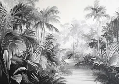 Wallarena Papier Peint Panoramique<Papier Peint Noir et blanc Jungle Panoramique Intissé 350x250 cm - Colle Inclus - Moderne Papier Peint Intissé Chambre Salon