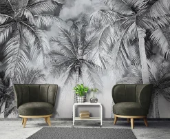 Wallarena Papier Peint Noir et blanc Palmiers Panoramique Intissé 300x210 cm - Colle Inclus - Moderne XXL Papier Peint por Chambre Salon- Papier Peint Panoramique