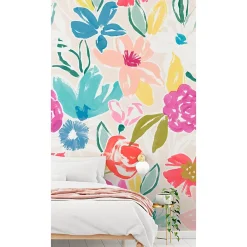 GoodHome Papier Peint Panoramique<Papier peint panoramique intissé Cyan fleurs multicouleurs L.280 x l.159 cm