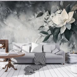 Wallarena Papier Peint Panoramique Intissé Feuilles Fleurs 250x175 cm - Colle Inclus - Moderne XXL Papier Peint por Chambre Salon- Papier Peint Panoramique
