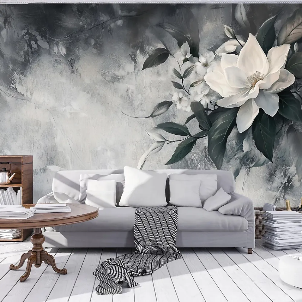 Wallarena Papier Peint Panoramique Intissé Feuilles Fleurs 250x175 cm - Colle Inclus - Moderne XXL Papier Peint por Chambre Salon- Papier Peint Panoramique