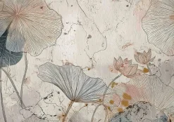 Wallarena Papier Peint Panoramique Intissé Fleurs Béton Beige - 350x250 cm - Papier Peint Chambre et salon- Papier Peint Panoramique
