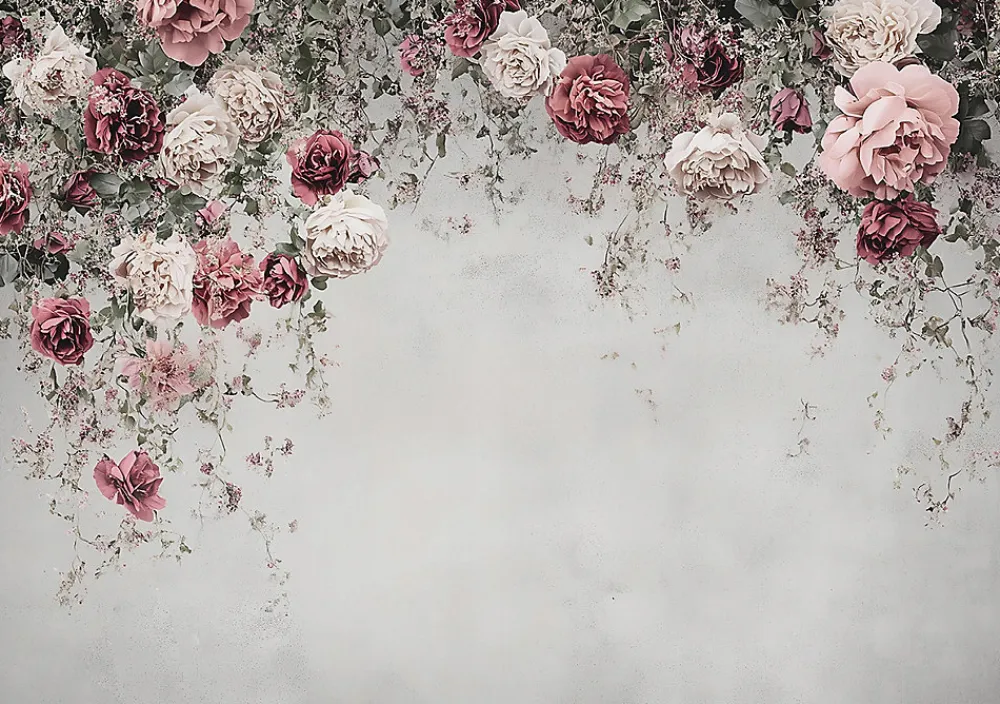 Wallarena Papier Peint Panoramique Intissé Fleurs Floral Béton 400x280 cm - Colle Inclus - Moderne Papier Peint Intissé Chambre Salon- Papier Peint Panoramique