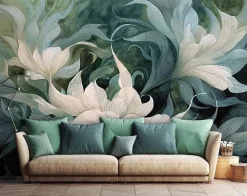 Wallarena Papier Peint Panoramique Intissé Fleurs Abstrait Vert - 400x280 cm - Papier Peint Chambre et salon- Papier Peint Panoramique