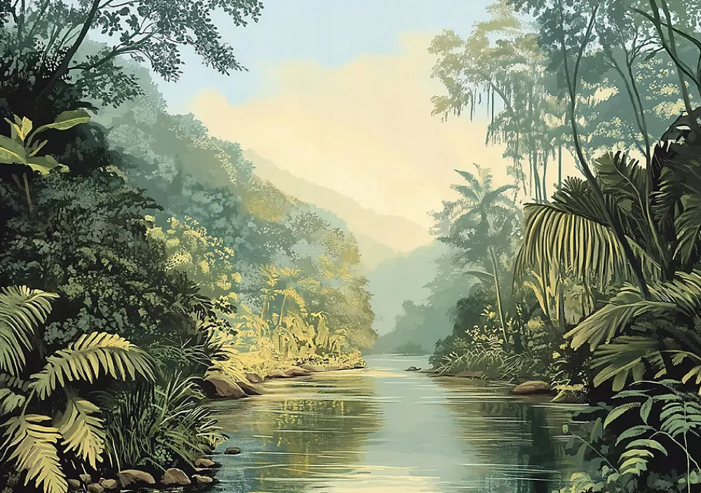 Wallarena Papier Peint Panoramique Intissé 3D Jungle Nature Vert 350x250 cm - Colle Inclus - Moderne XXL Papier Peint por Chambre Salon- Papier Peint Panoramique