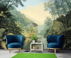 Wallarena Papier Peint Panoramique Intissé 3D Jungle Nature Vert 350x250 cm - Colle Inclus - Moderne XXL Papier Peint por Chambre Salon- Papier Peint Panoramique