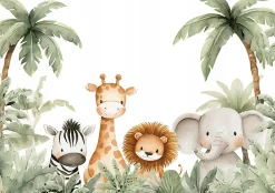 Wallarena Papier Peint Panoramique Animaux Jungle Vert - 350x250 cm - Papier Peint Enfant- Papier Peint Panoramique