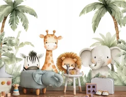 Wallarena Papier Peint Panoramique Animaux Jungle Vert - 350x250 cm - Papier Peint Enfant- Papier Peint Panoramique