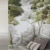 Grandeco Papier peint panoramique intissé paysage fôret vert, gris, 3 lés, L.280 x l.159 cm- Papier Peint Panoramique