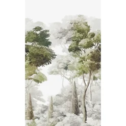 Grandeco Papier peint panoramique intissé paysage fôret vert, gris, 3 lés, L.280 x l.159 cm- Papier Peint Panoramique