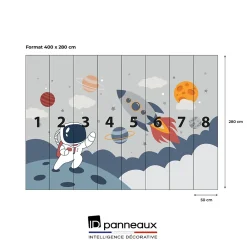 IDPanneaux Papier Peint Panoramique<Papier peint panoramique intissé enfant fusée, astronaute, espace bleu, blanc, 8 lés, L.280 x l.400cm