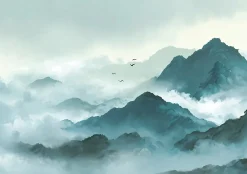Wallarena Papier Peint Panoramique Intissé montagnes Brouillard Vert - 350x250 cm - Papier Peint Chambre et salon- Papier Peint Panoramique