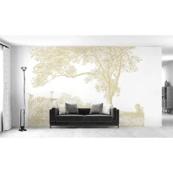 IDPanneaux Papier peint panoramique intissé arbre, beige, blanc, 8 lés, L.280 x l.400cm- Papier Peint Panoramique
