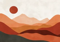 Wallarena Papier Peint Panoramique<Papier Peint Panoramique Intissé Art Déco Montagnes Orange - 400x280 cm - Papier Peint Chambre et salon