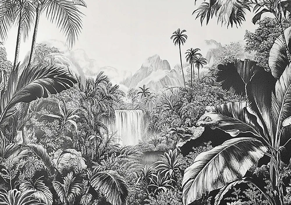 Wallarena Papier Peint Panoramique<Papier Peint Panoramique Intissé Noir et blanc Jungle 350x250 cm - Colle Inclus - Moderne XXL Papier Peint por Chambre Salon