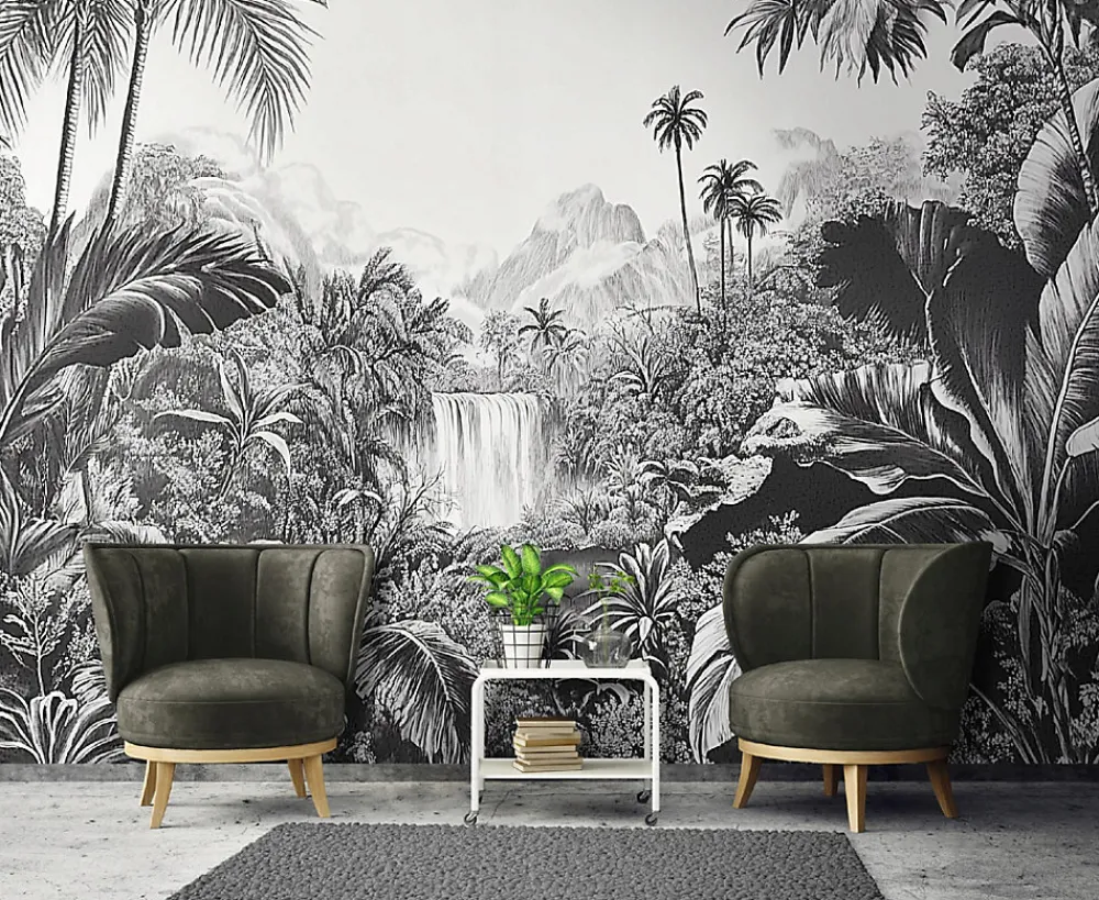 Wallarena Papier Peint Panoramique<Papier Peint Panoramique Intissé Noir et blanc Jungle 350x250 cm - Colle Inclus - Moderne XXL Papier Peint por Chambre Salon