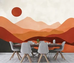 Wallarena Papier Peint Panoramique<Papier Peint Panoramique Intissé Art Déco Montagnes Orange - 350x250 cm - Papier Peint Chambre et salon