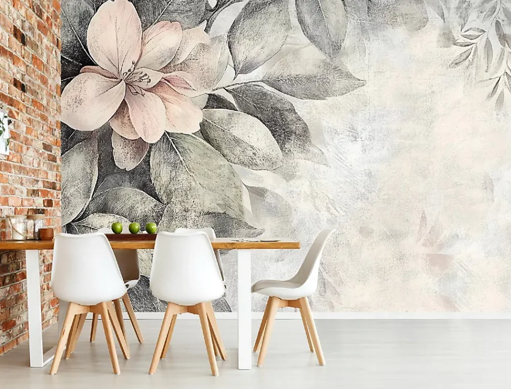 Wallarena Papier Peint Panoramique<Papier Peint Panoramique Intissé Feuilles Fleurs Vintage 250x175 cm - Colle Inclus - Chambre et Salon