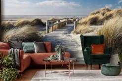 Wallarena Papier Peint Panoramique Intissé Plage Mer Beige - 400x280 cm - Papier Peint Chambre et salon- Papier Peint Panoramique